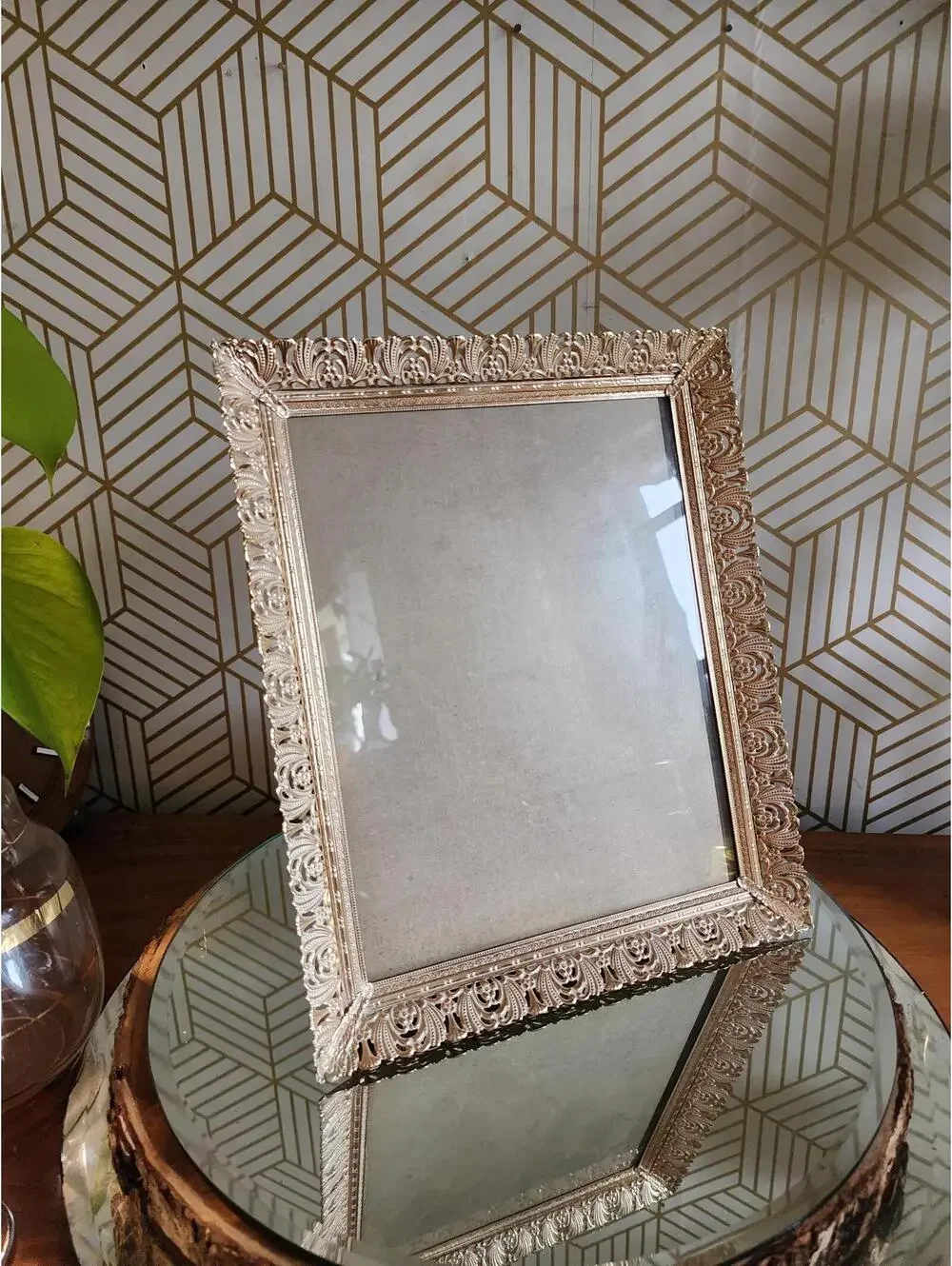 Vintage White & Gold Filagree Frame Free Standing Frame Wedding Items 8x10